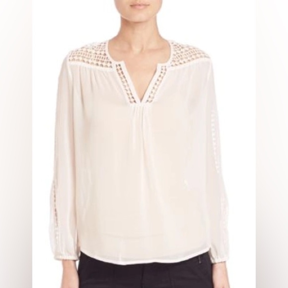 Joie Leblanc Lace-trim Silk Crepe Georgette Blouse In Porcelain  - SZ L